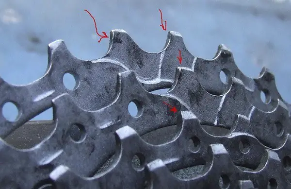 desgaste das rodas dentadas da bicicleta